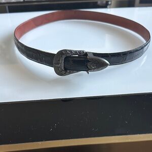 Men's Black Leather Belt with Silver Buckle